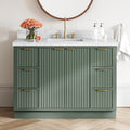 ARIEL Milan 48-inch Bathroom Vanity with Sink,Solid Wood, 1.5-inch Italian Carrara Marble Countertop, Single Rectangular Porcelain Sink, Soft Closing Doors, Dovetail Drawers, Vintage Green