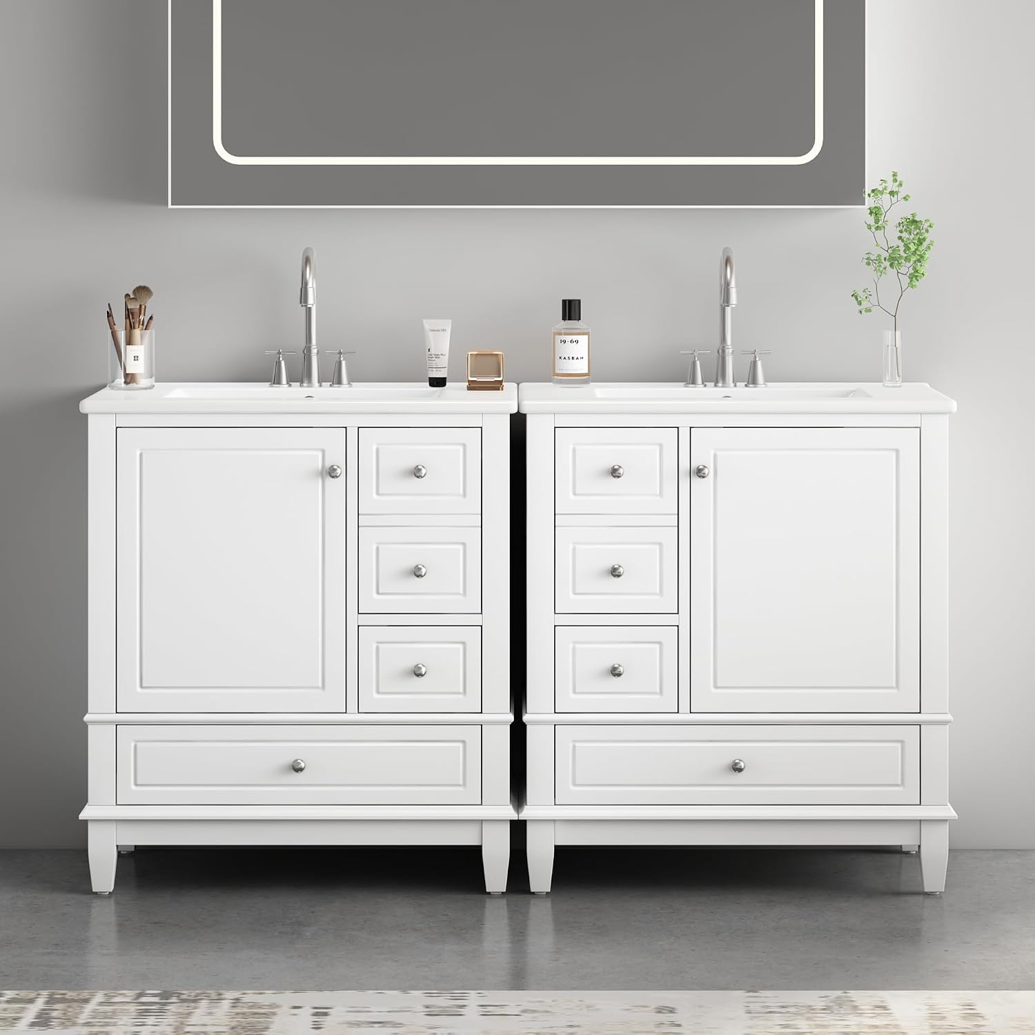 Mirightone 60 Inch Bathroom Vanity with Double Sink, 60 Double Sink Bathroom Vanity, Bathroom Vanity 60' Double Sink with 6 Drawers, 2 Cabinets and 2 Door with Shelves (White)