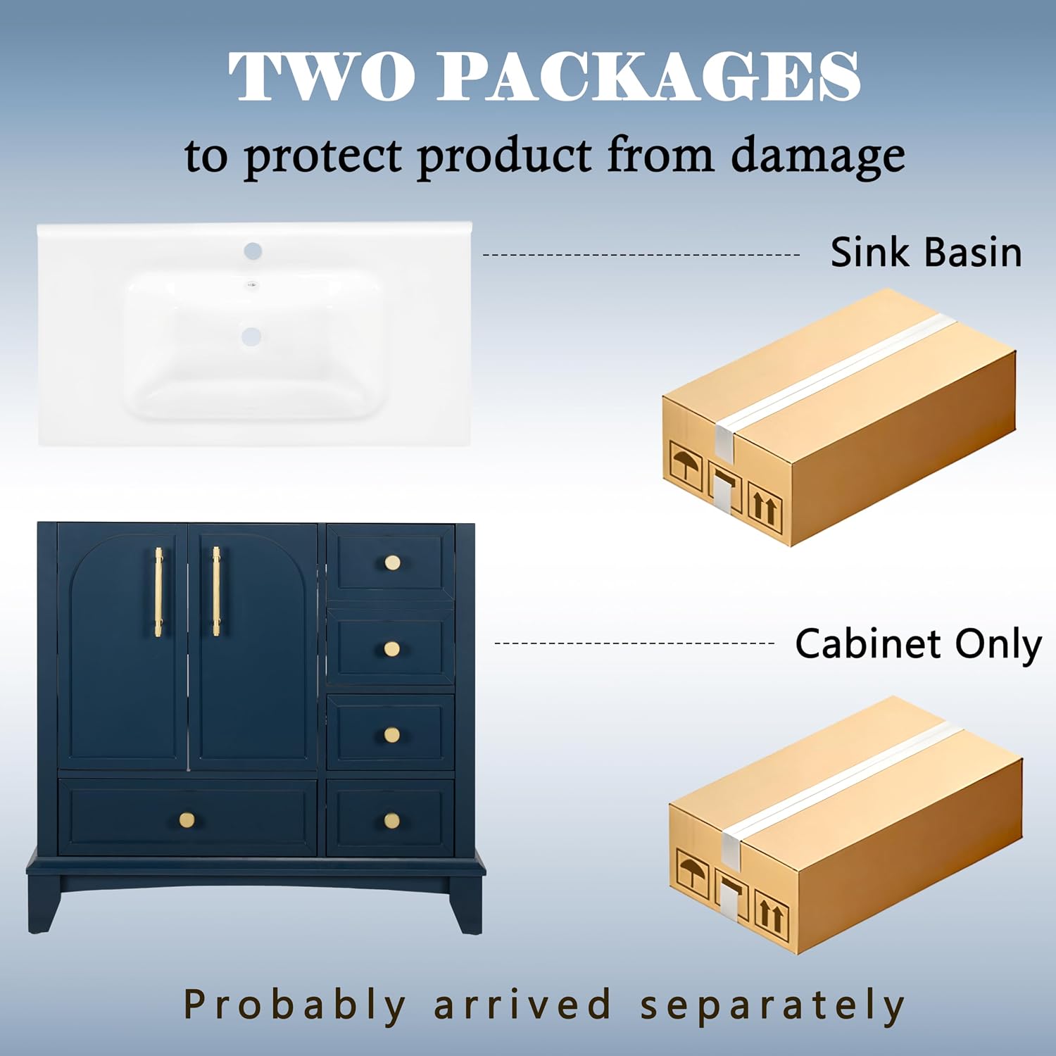 Henf Blue Bathroom Vanity with Sink 36inch Undermount Sink Bathroom Storage Cabinet w/4 Drawers, 2 Doors,Ceramic Integrated Sink,Solid Wood Legs and Metal Handles, Freestanding Bath Storage Cabinet