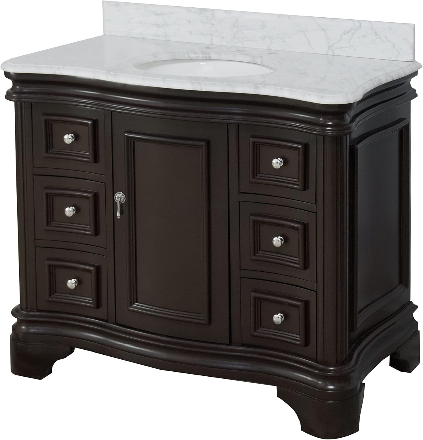 Kitchen Bath Collection Katherine 42-inch Bathroom Vanity (Carrara/Chocolate): Includes Chocolate Cabinet with Authentic Italian Carrara Marble Countertop and White Ceramic Sink