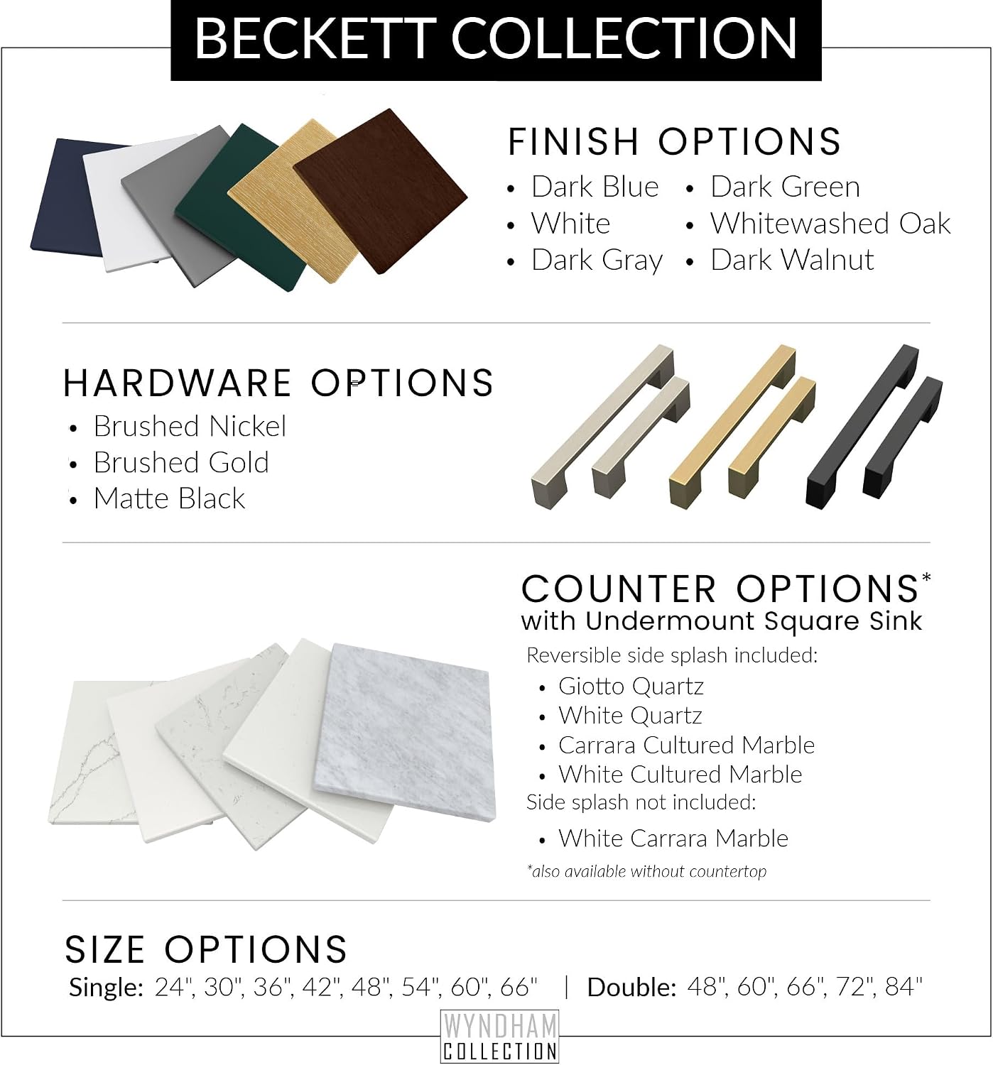 Wyndham Collection Beckett 66 Inch Single Bathroom Vanity in Whitewashed Oak, Carrara Cultured Marble Countertop, Undermount Square Sink (3-Hole), Brushed Gold Trim