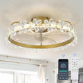 22'' Gold Crystal Ceiling Fan with Lights and Remote Control,Dimmable LED and Reversible Motor,Crystal Flower Fandelier Ceiling Fan with Light for Kids Room/Daughter's Room/Girls Bedroom
