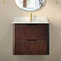 24 Inch Floating Bathroom Vanity with Sink, Wall Mounted Single Sink Bathroom Vanity, Modern Fluted Design, Soft Close Drawers, Quartz Countertop, Walnut Finish(Walnut, 24')