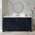 ARIEL Cambridge 66-inch Bathroom Vanity with Sink,Solid Wood, 1.5-inch Pure White Quartz Countertop, Single Rectangular Porcelain Sink, 2 Soft Closing Doors, 9 Dovetail Drawers, Midnight Blue