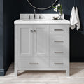 ARIEL Cambridge 36-inch Bathroom Vanity with Sink,Solid Wood, 1.5-inch Carrara White Quartz Countertop, Single Rectangular Porcelain Sink, 2 Soft Closing Doors, 5 Dovetail Drawers, Grey