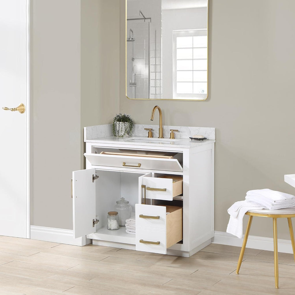 Altair Design Gavino 36' Wood Vanity in Light Brown with Composite Stone Top no Mirror