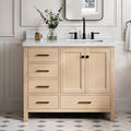 DKB Beckford 42-Inch Oak Bathroom Vanity with Sink, Italian Carrara Marble Countertop & 4' Backsplash, Soft Closing Door & Drawer, Matte Black Hardware