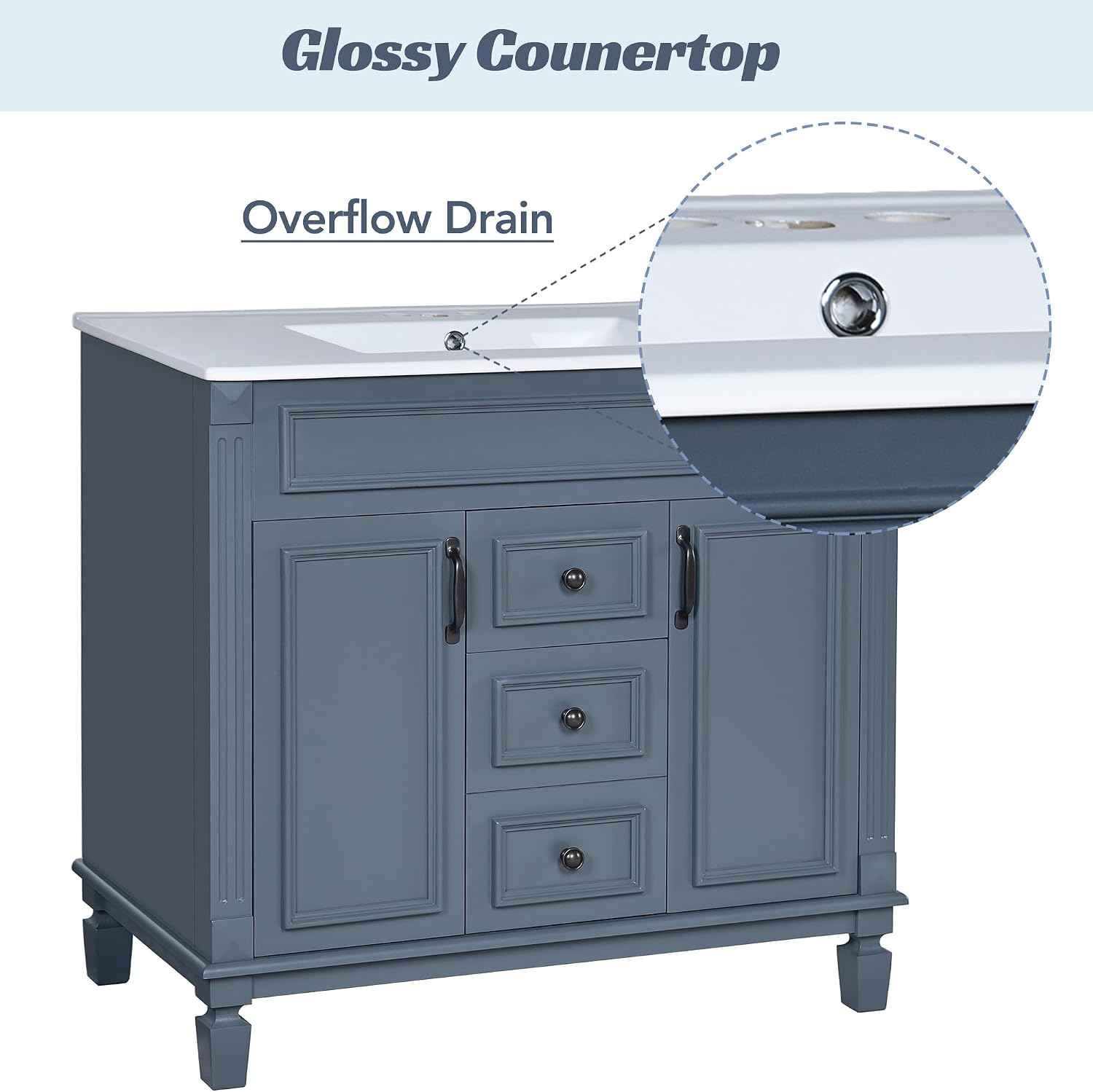 Virubi 36' 'Bathroom Vanity with Ceramic Sink, Traditional Bathroom Storage Cabinet with 2 Doors and 2 Drawers, Solid Wood Frame Bathroom Vanities
