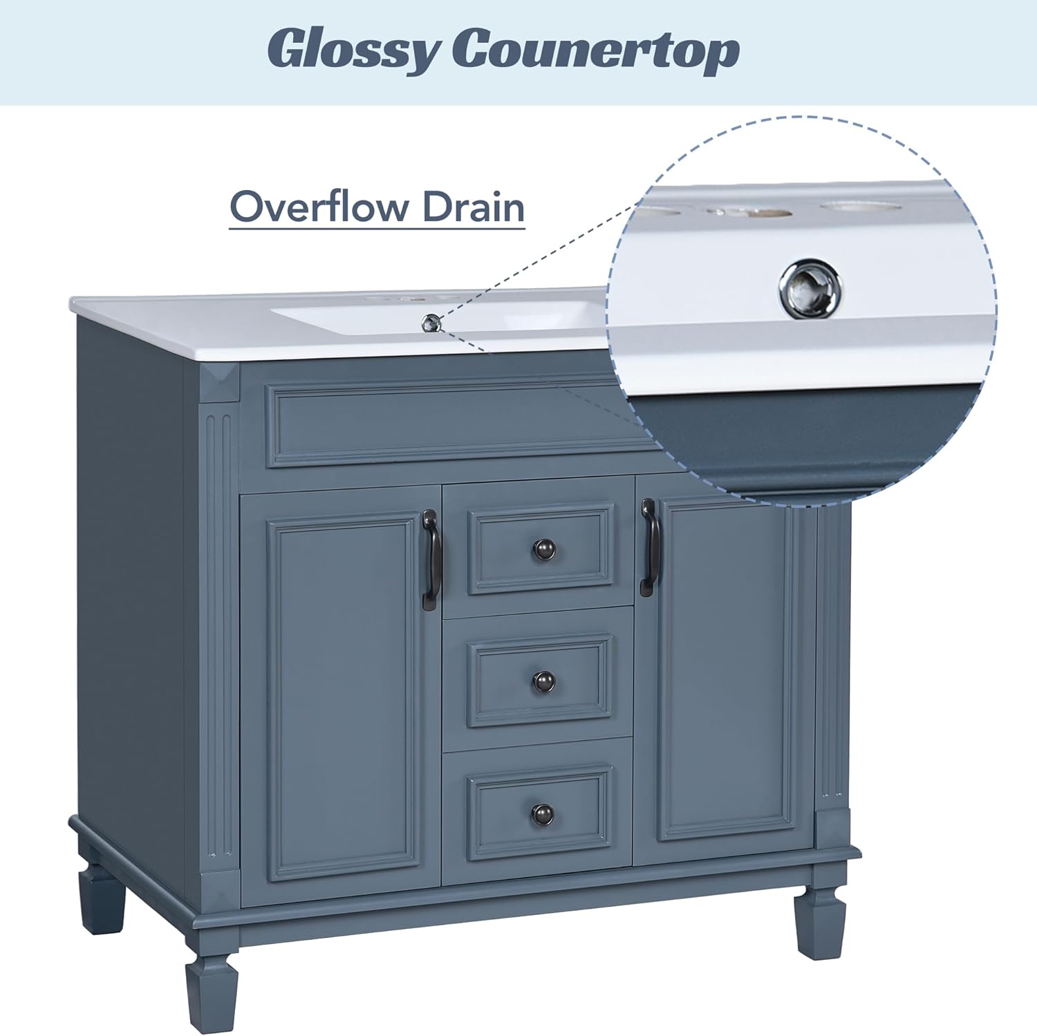 Linique 36' Bathroom Vanity with Top Sink,Bathroom Storage Cabinet with 2 Soft Closing Doors and 2 Storage Drawers,Modern Single Sink Bathroom Vanity(Blue)