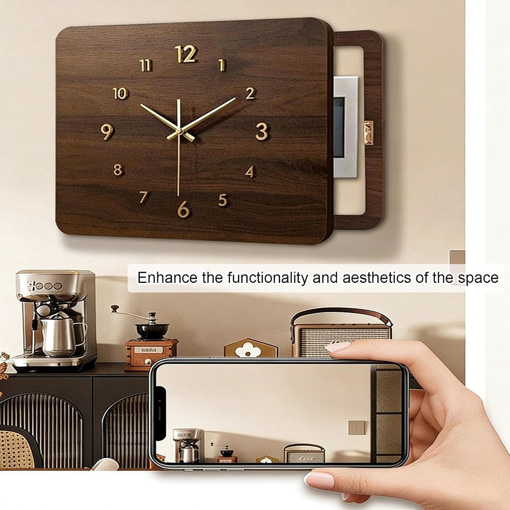 Wooden Electrical Panel Cover, Decorative Fuse Box Cover, Wall-Mounted Protective Lid, Silent Wall Clock Design, Wide Range of Applications(Brown 2,45 * 35cm/17.7 * 13.8in)