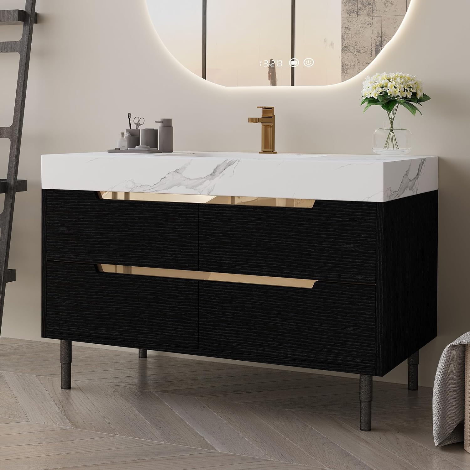 36' Bathroom Vanity with Undermount Sink Set, Modern 2-in-1 Wall Mounted & Freestanding Bathroom Vanity Cabinet with Sintered Stone top&4 Storage Drawers, Single Bathroom Sink Cabinet
