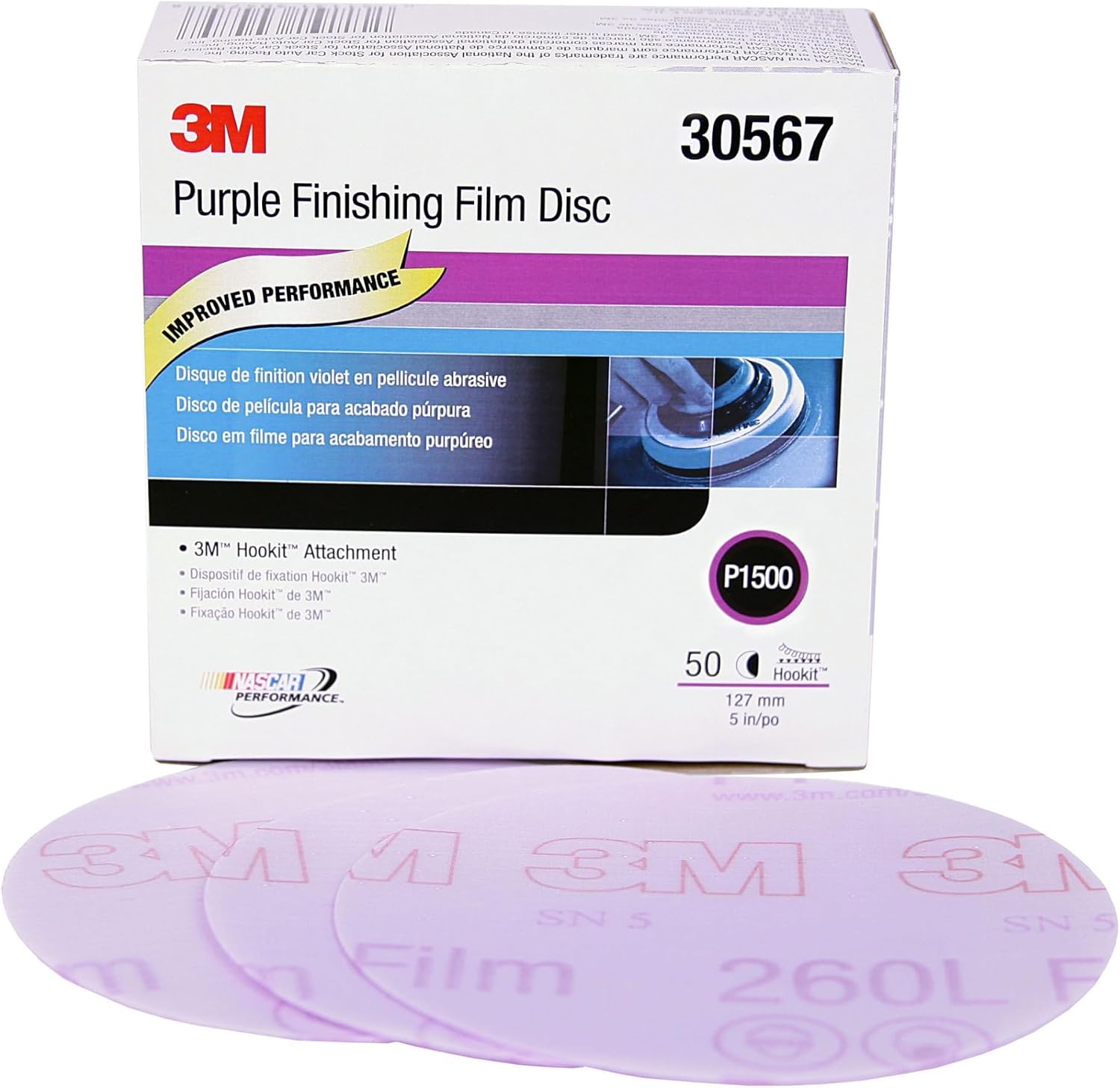 3M 30567 Hookit Purple 5' P1500 Grit Finishing Film Disc