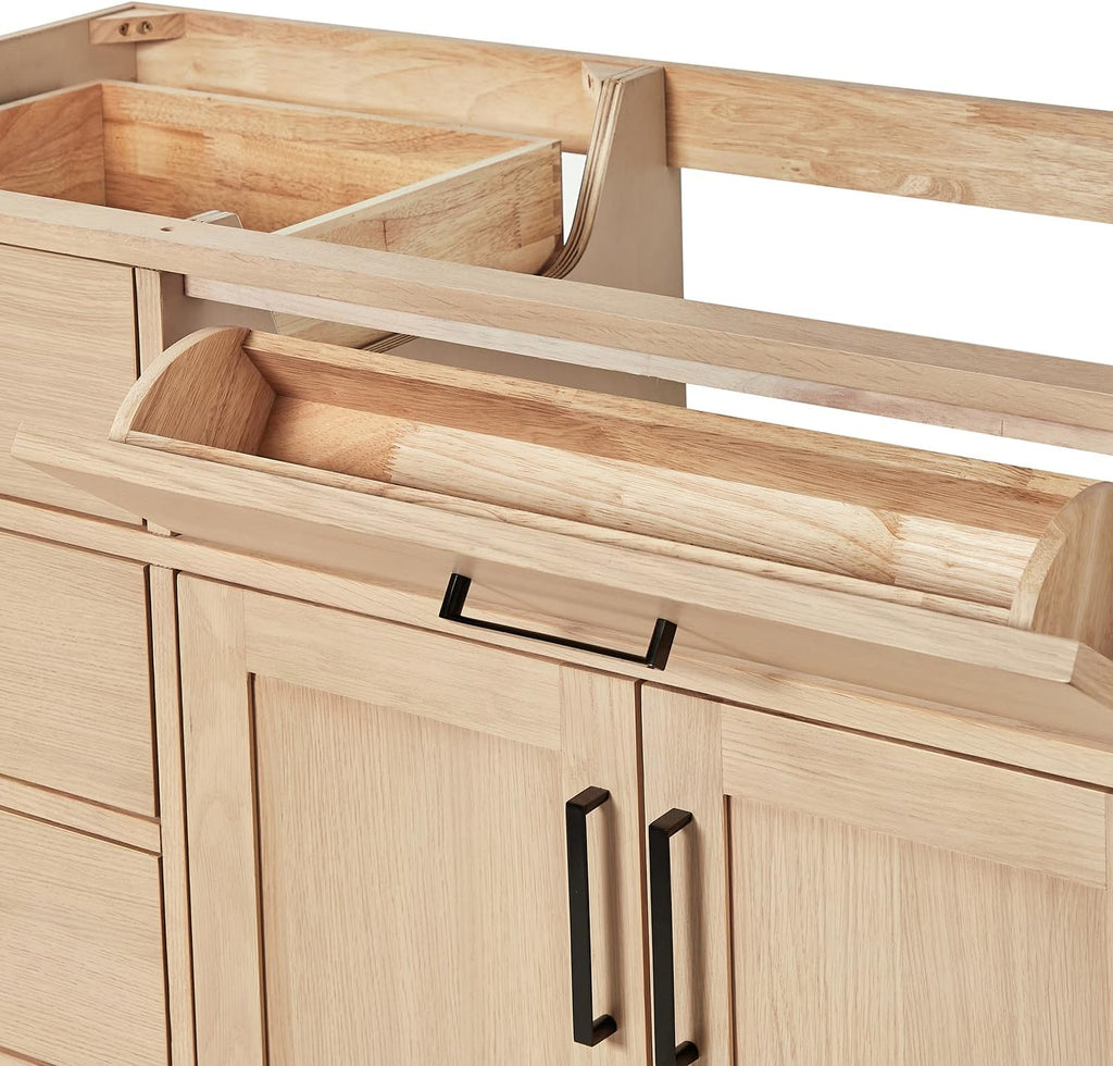 ARIEL Hepburn 66-inch Bathroom Vanity with Sink,Solid Wood, 1.5-inch Carrara White Quartz Countertop & Backsplash, Single Oval Porcelain Sink, 2 Soft Closing Doors, 9 Dovetail Drawers, White Oak