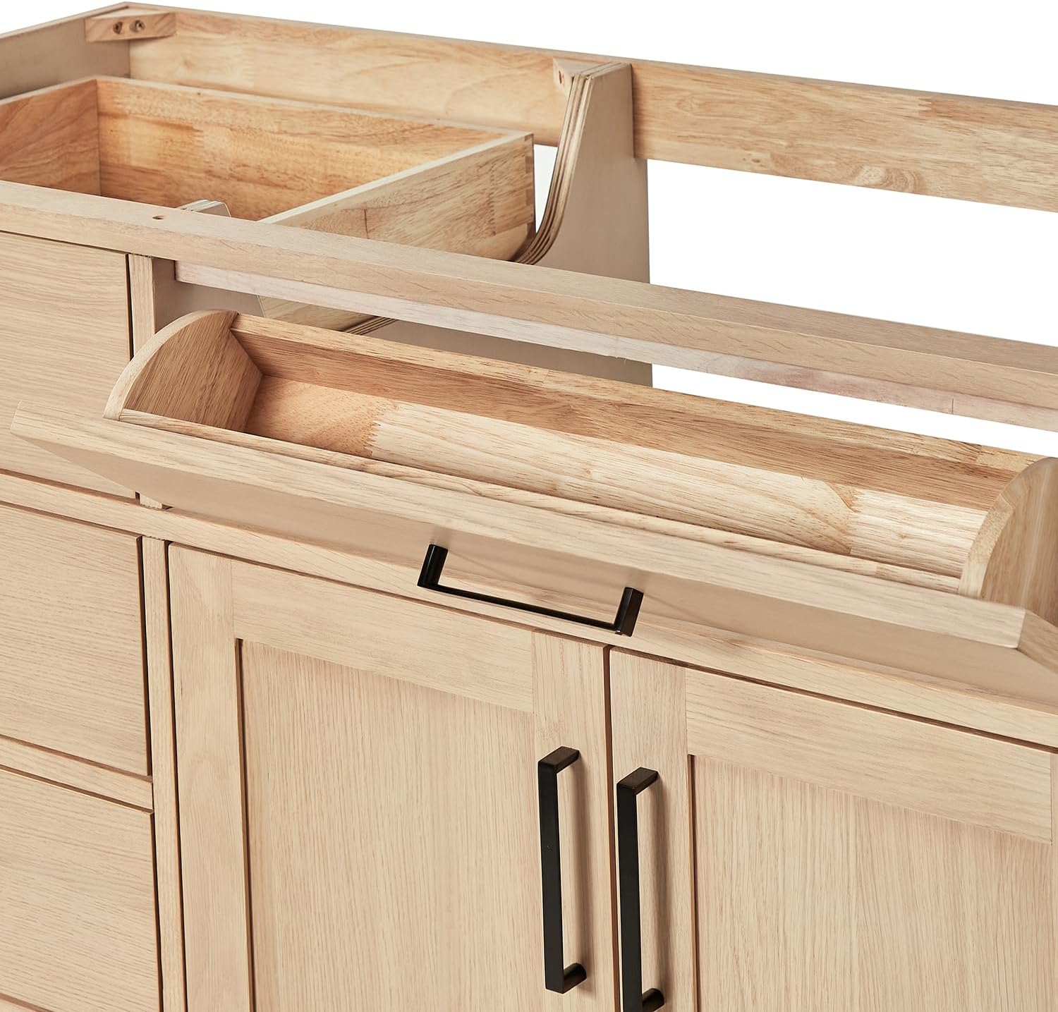ARIEL Hepburn 66-inch Bathroom Vanity with Sink,Solid Wood, 1.5-inch Carrara White Quartz Countertop & Backsplash, Single Oval Porcelain Sink, 2 Soft Closing Doors, 9 Dovetail Drawers, White Oak