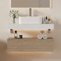 homary 35' Floating Bathroom Vanity with Sink, Wall Mounted Bathroom Vanity with Sintered Stone Countertop, Ceramic Vessel Sink, 1 Drawer Storage, Modern Bathroom Cabinet for Small Bathroom, Natural