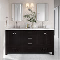 DKB Beckford 66-Inch Espresso Double Bathroom Vanity with 1.5-Inch Edge Pure White Quartz Countertop & Backsplash, 2 Oval Undermount Sinks, 4 Soft Closing Doors, 6 Dovetail Drawers, Brushed Nickel