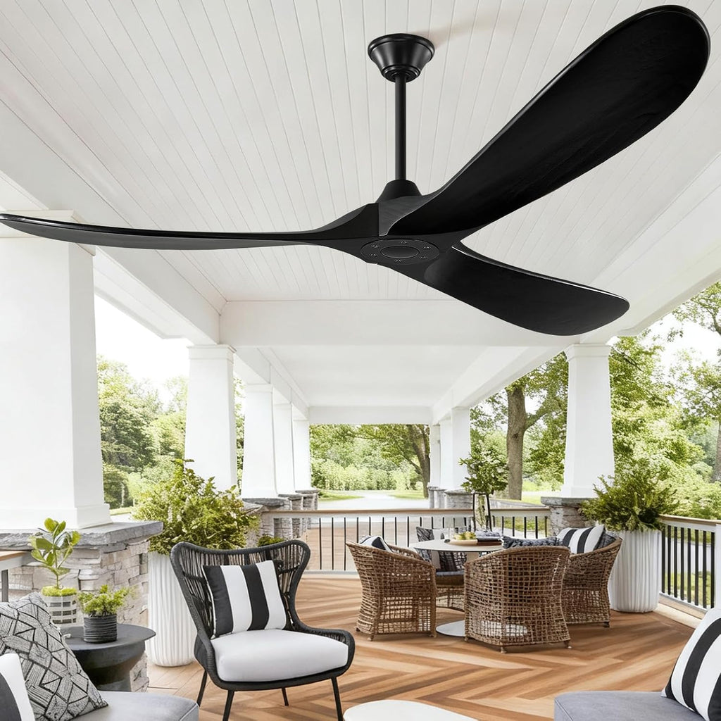 Outdoor Ceiling Fan No Light for Patios, 52 inch Ceiling Fans Without Lights with Smart App and Remote Control, Wet Rated 3 Blades Wood Propeller Modern Fan for Exterior Outside, High CFM, Black