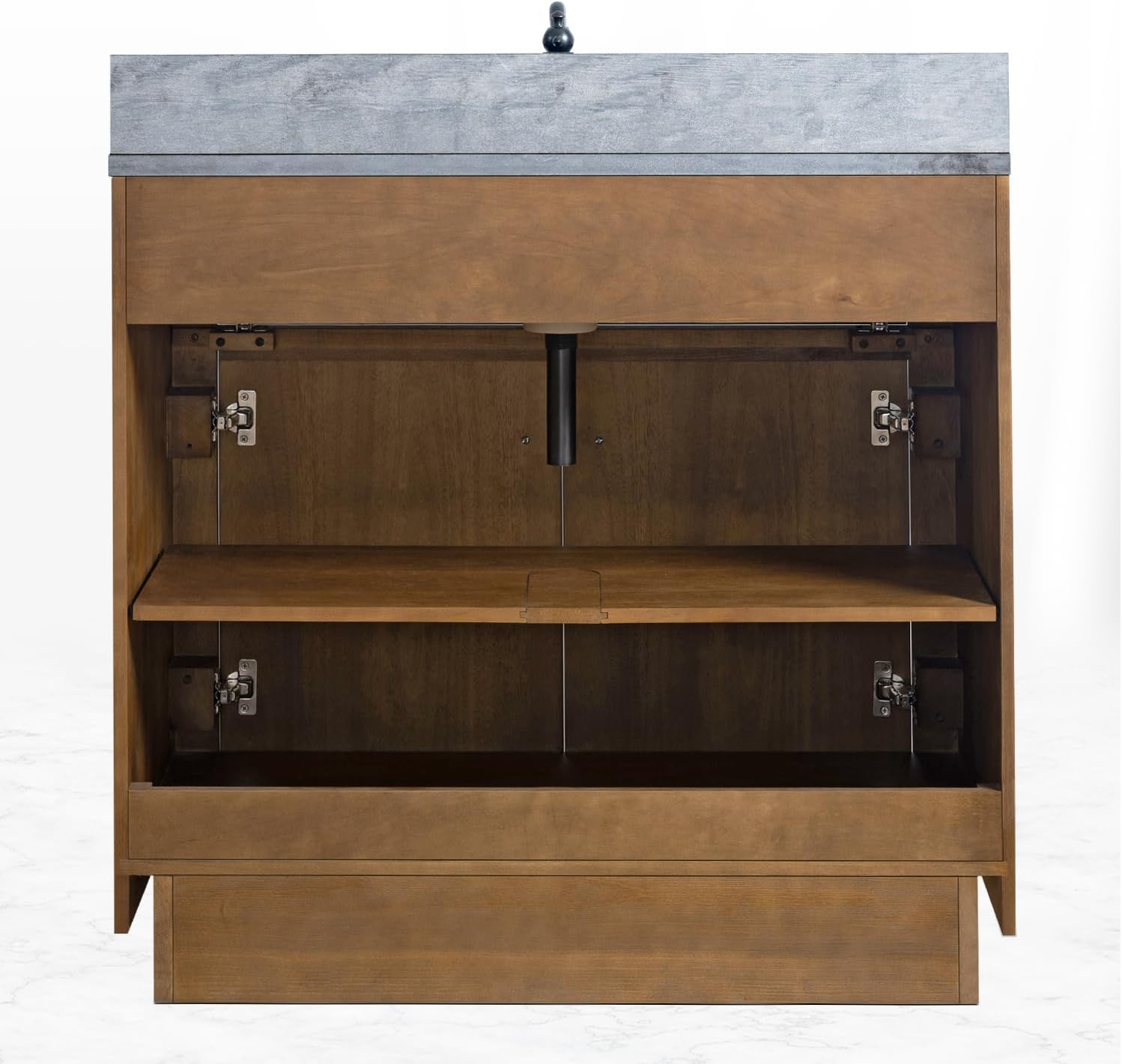 HOMEBEYOND 36' Bathroom Vanity with Single Sink & Ceramic Top, MDF Material Vanity Cabinet with Basin Combo, Soft-Closing Doors, Removable Shelf, Backsplash, Tan