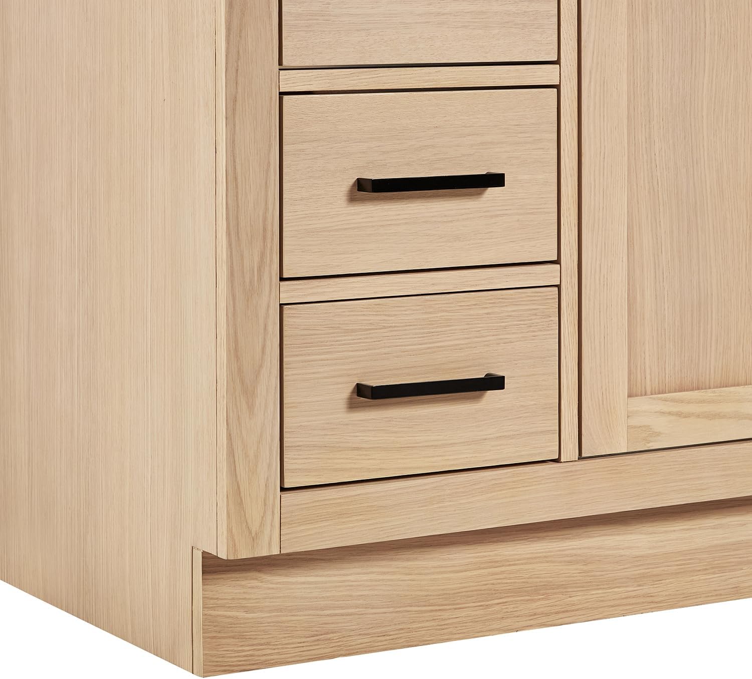 ARIEL Hepburn 42-inch Bathroom Vanity Base Cabinet,Solid Wood, 2 Soft Closing Doors, 5 Dovetail Drawers, White Oak