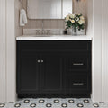 DKB Bradford 42' Black Bathroom Vanity with Sink, Oval Undermount, 1.5' Carrara Quartz Countertop, Solid Wood Frame, 2 Soft-Closing Doors, 2 Full Extension Drawers, Brushed Nickel