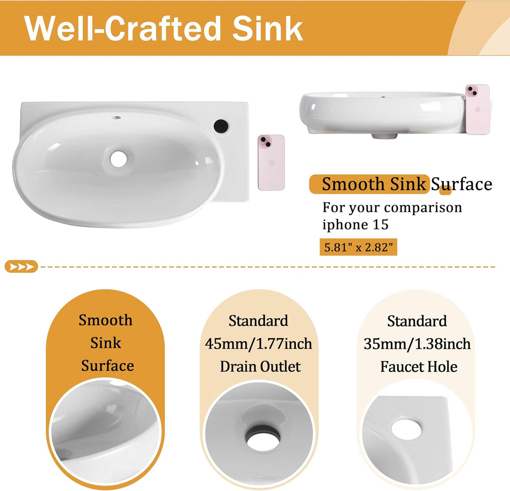 Malwee 23 Inch Freestanding Bathroom Vanity with Sink, 23'' Floor Stand Single Sink Bathroom Vanity Combo, Modern White Cabinet Set with 2 Doors and Ceramics Basin Top, Ajustable Shelf.MA02923GWH