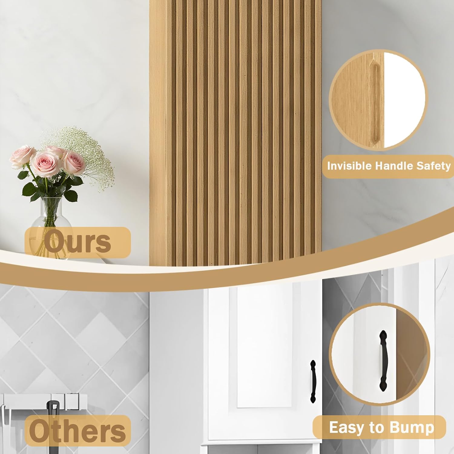 Eleshine Wall Mounted Bathroom Storage Cabinet with a Door and Adjustable Shelf, 12 inch Wood Fluted Textures Small Narrow Cabinet, Light Oak