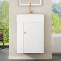 20' Floationg Wall-Mounted Bathroom Vanity with Ceramic Sink, Adjustable Shelf, Toilet Paper Holder, Modern Style, Door with Diamond Design, White