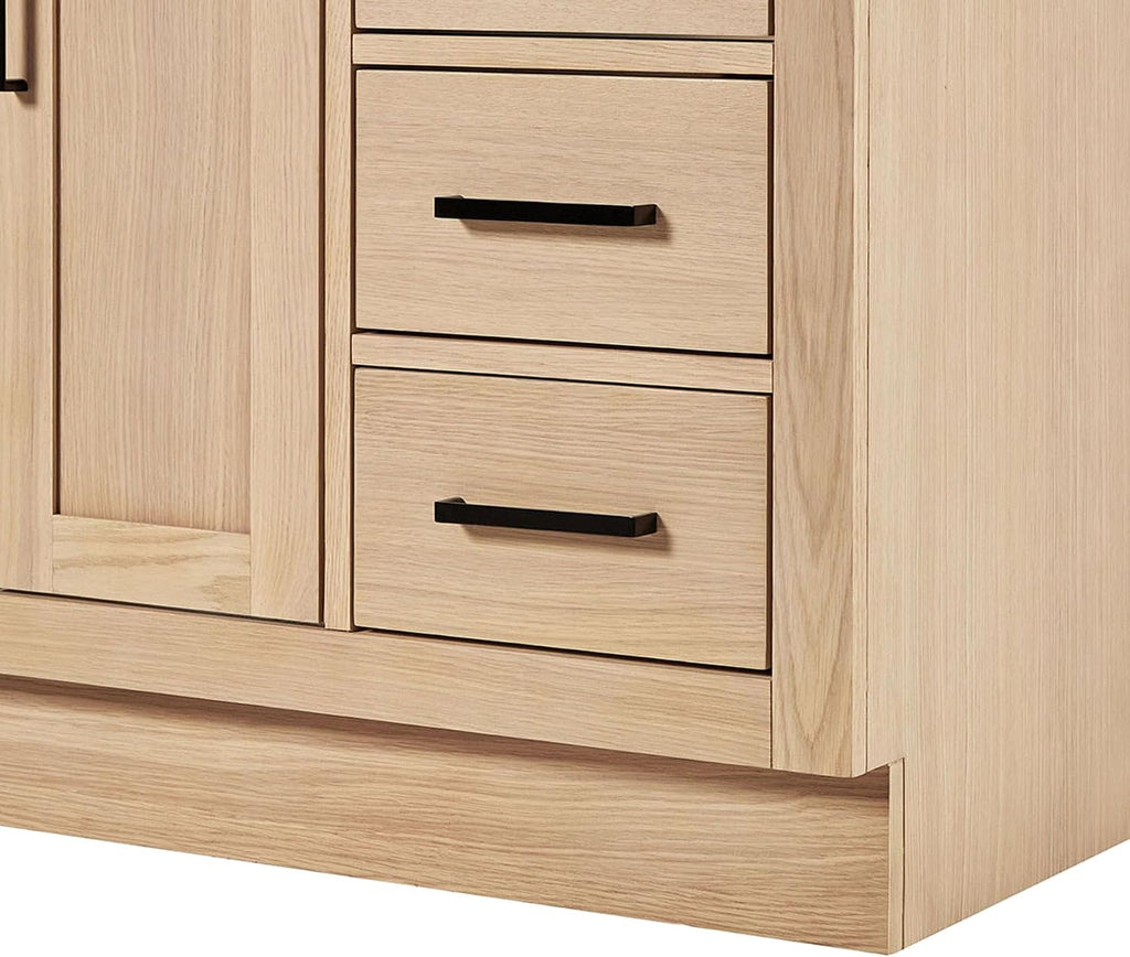 ARIEL Hepburn 48-inch Bathroom Vanity with Sink,Solid Wood, 1.5-inch Carbon Black Quartz Countertop, Single Rectangular Porcelain Sink, Soft Closing Doors, Dovetail Drawers, Oak
