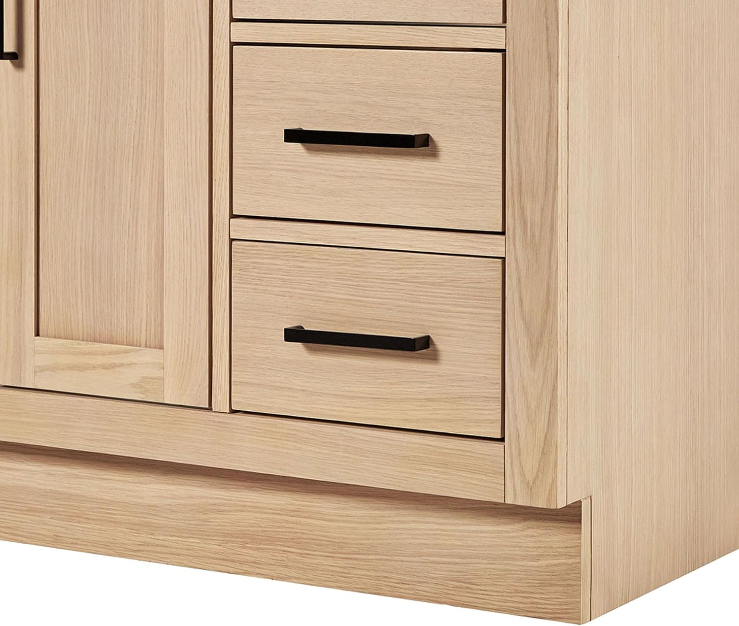 ARIEL Hepburn 48-inch Bathroom Vanity with Sink,Solid Wood, 1.5-inch Carbon Black Quartz Countertop, Single Rectangular Porcelain Sink, Soft Closing Doors, Dovetail Drawers, Oak