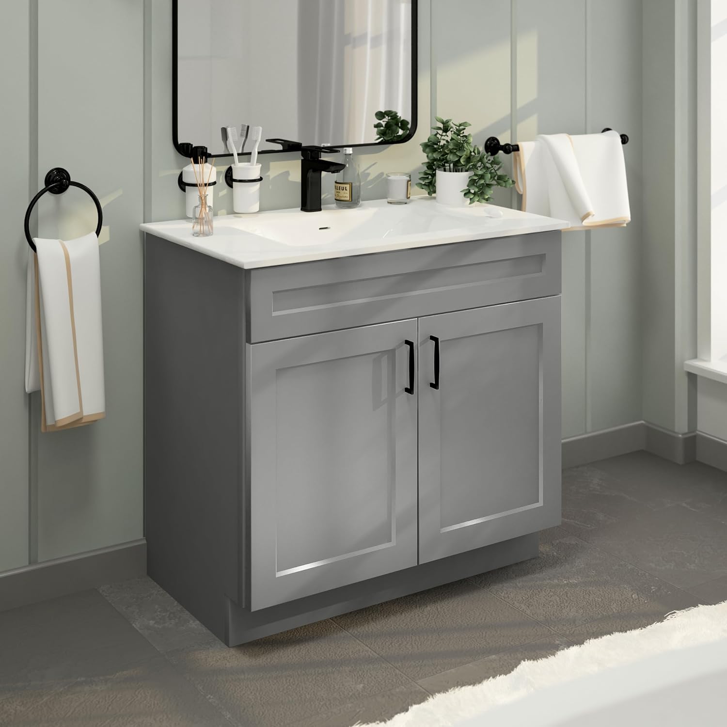 Light Grey Shaker Sink Base Bathroom Vanity 24'/30'/36' Width (36' Width)