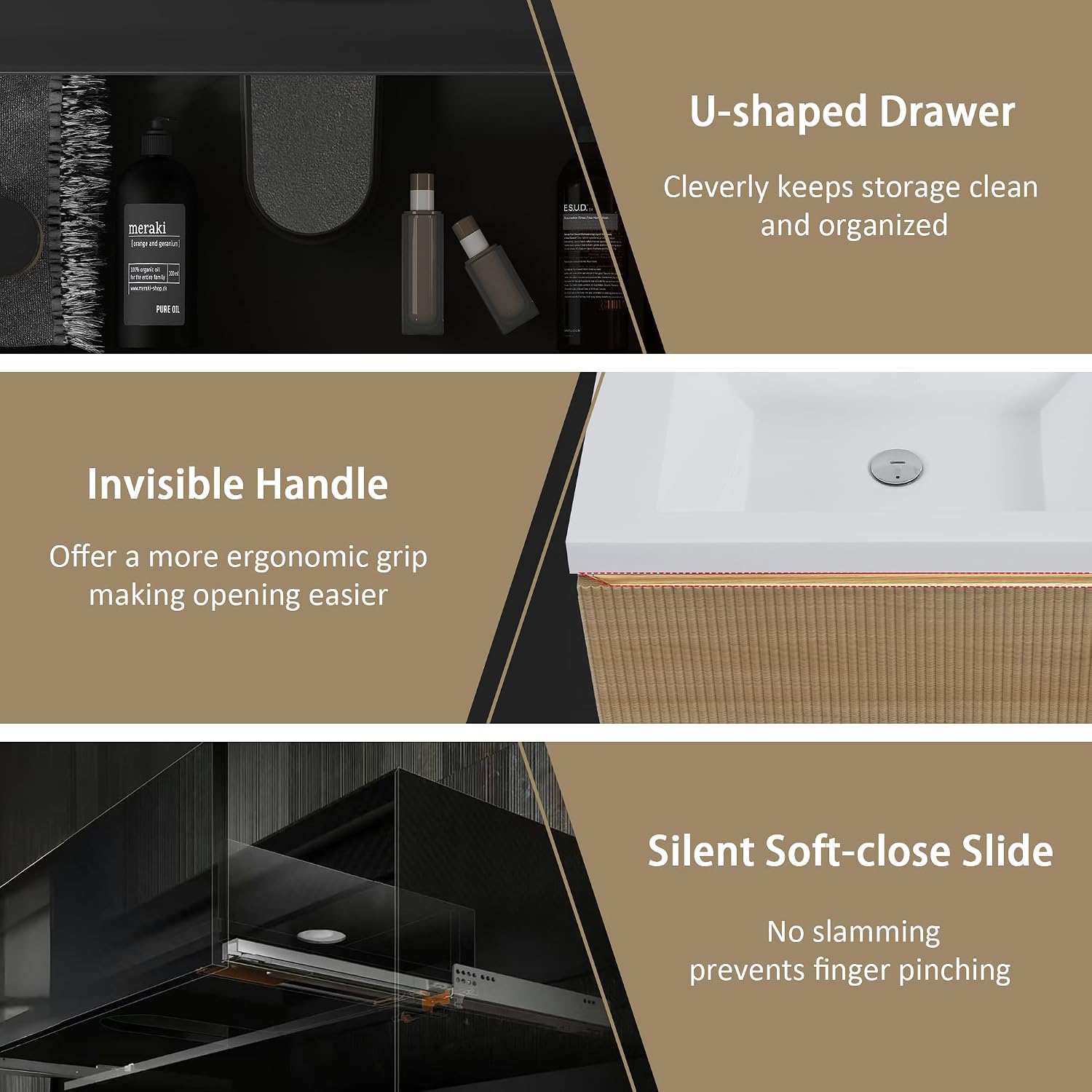 Modern 24'' Floating Bathroom Vanity Sink Combo, Wall-Mounted Striped Cabinet with Soft-Close Drawer, Double Glossy White Basins, Natural Oak Finish - Elegant Storage Solution