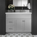 DKB Bradford 42' Grey Bathroom Vanity with Sink, 1.5' Edge Italian Carrara Marble Countertop, Oval Sink, 2 Soft Closing Doors, 2 Full Extension Dovetail Drawers, Brushed Nickel