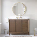 HOMEBEYOND 42' Bathroom Vanity with Single Sink & Engineered Marble Top, Solid Wood Frame, Linear Pattern & Soft Close Door | Golden Brushed Handware, Walnut