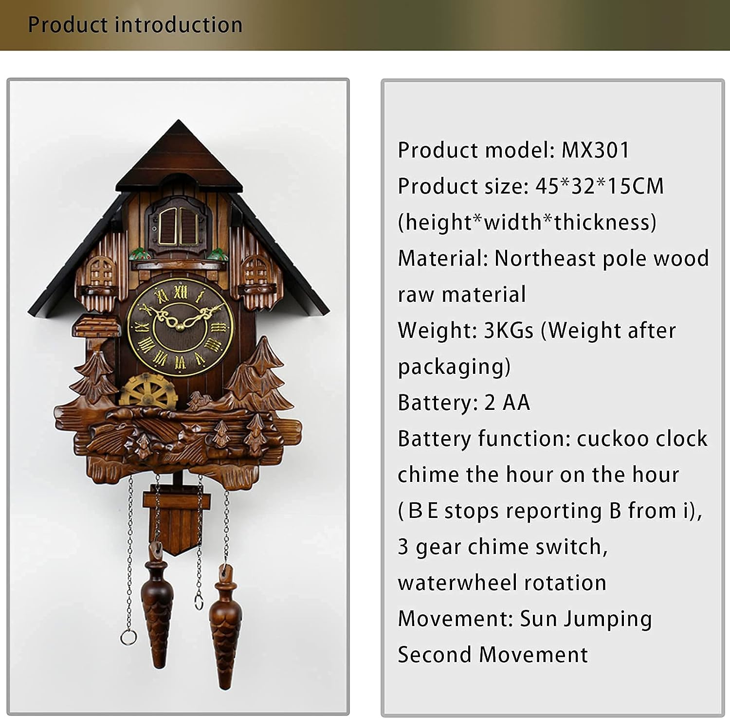 Wall Clock Outdoor Clock,Hand-Carved Cuckoo Clock Black Forest House with Music & Night Mode,Carved Wood Decorations,Brown Art Home Decor Silent Wall Clocks