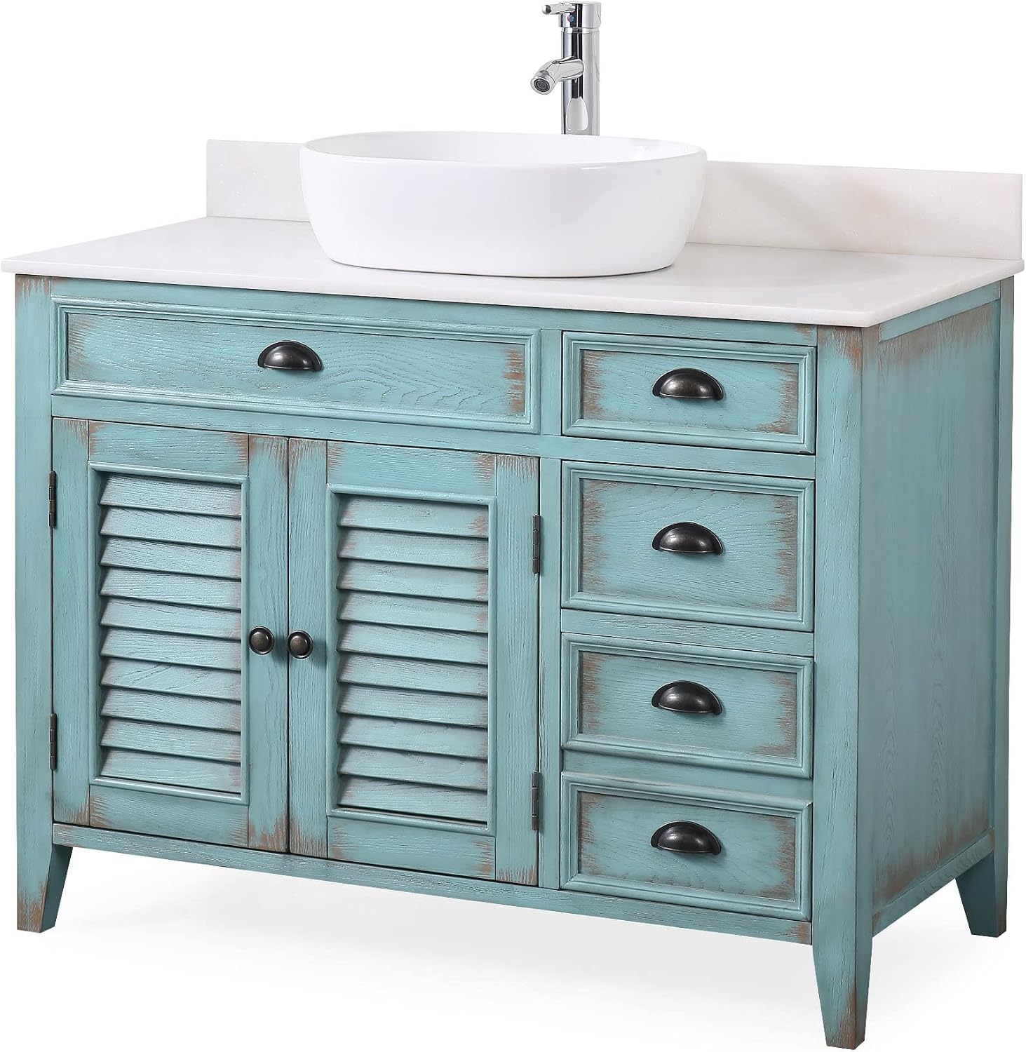 42' Abbeville Vessel Sink Vanity, Distressed Blue - Benton Collection Model CF-78881BU