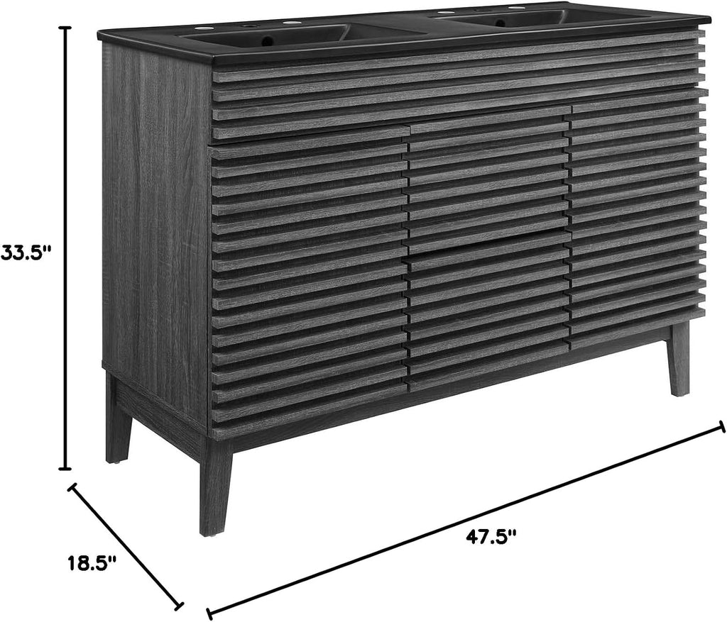 Modway Render 48' Double Bathroom Vanity in Charcoal Black