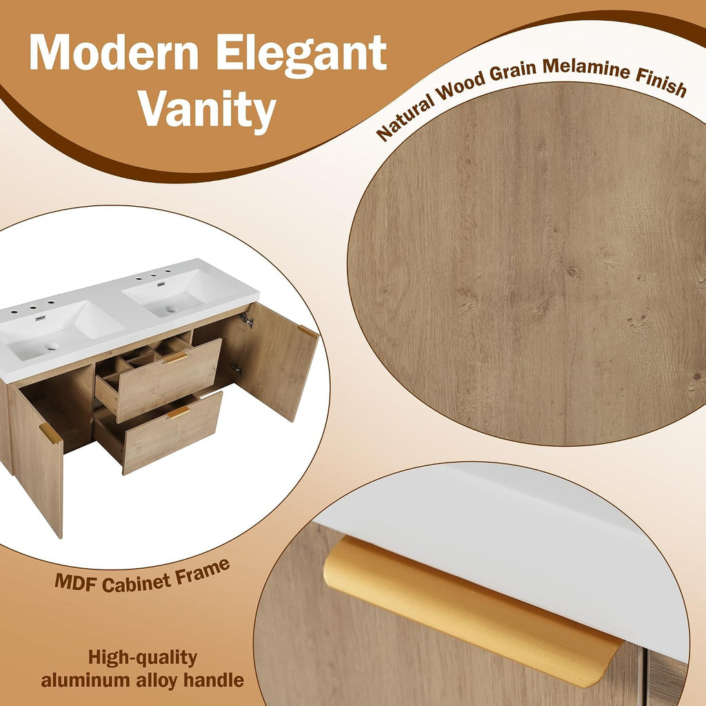 60'' Floating Bathroom Vanity with Sink, Wall-Mounted Cabinet with Drawer & Doors, SMC Resin Top Undermount Basin, Soft-Close, with Handle for Large Bathrooms
