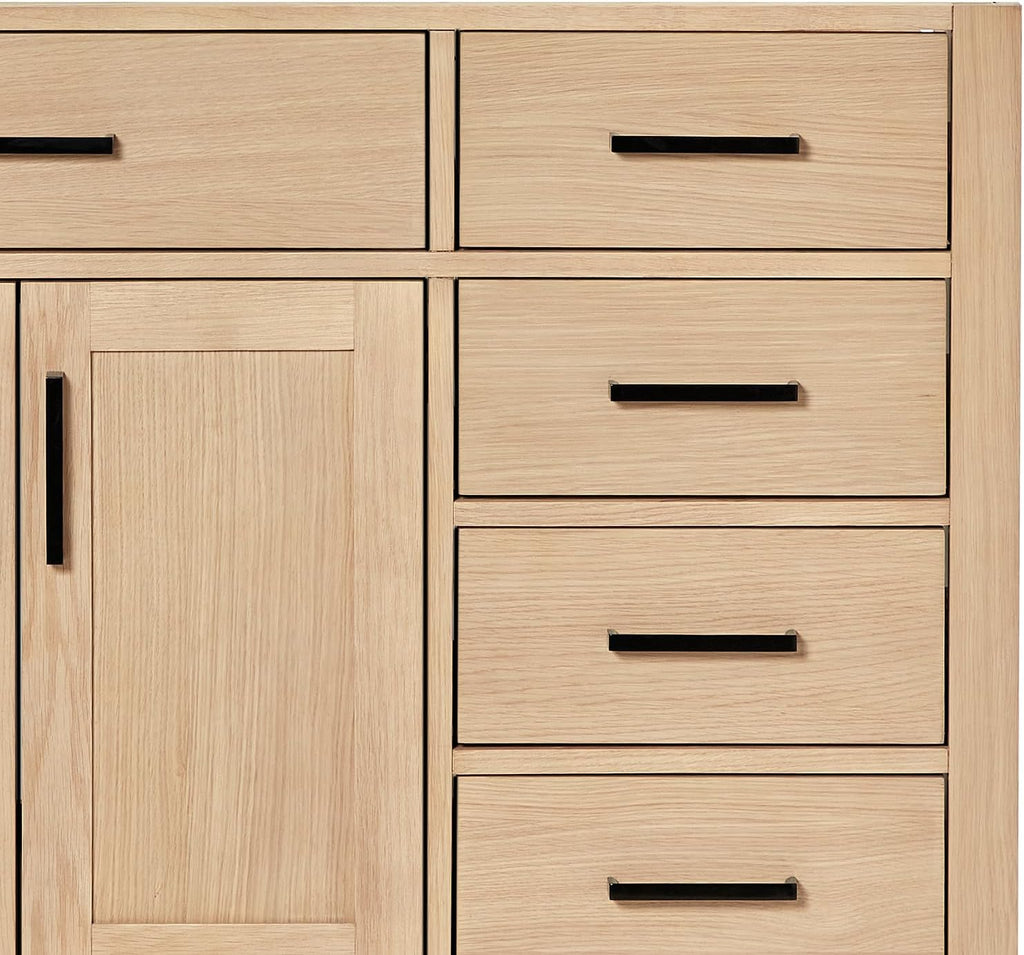 ARIEL Hepburn 42-inch Bathroom Vanity Base Cabinet,Solid Wood, 2 Soft Closing Doors, 5 Dovetail Drawers, White Oak