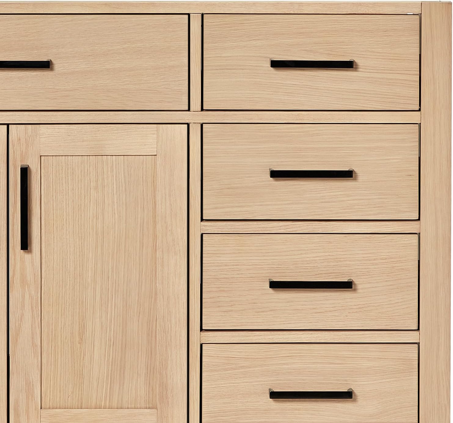ARIEL Hepburn 42-inch Bathroom Vanity Base Cabinet,Solid Wood, 2 Soft Closing Doors, 5 Dovetail Drawers, White Oak