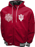 Franchise Club Mens Indiana Hoosiers 2025 Champs Grind Hoodie Jacket | All Red CFP Champions Jacket with Full Zip Front and Licensed Patches and Team Logos