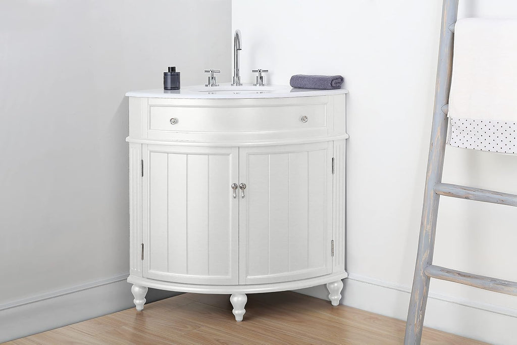 Tennant Brand 24 inch Triadsville Small Corner Bathroom Vanity with Sink and White Quartz top (White)