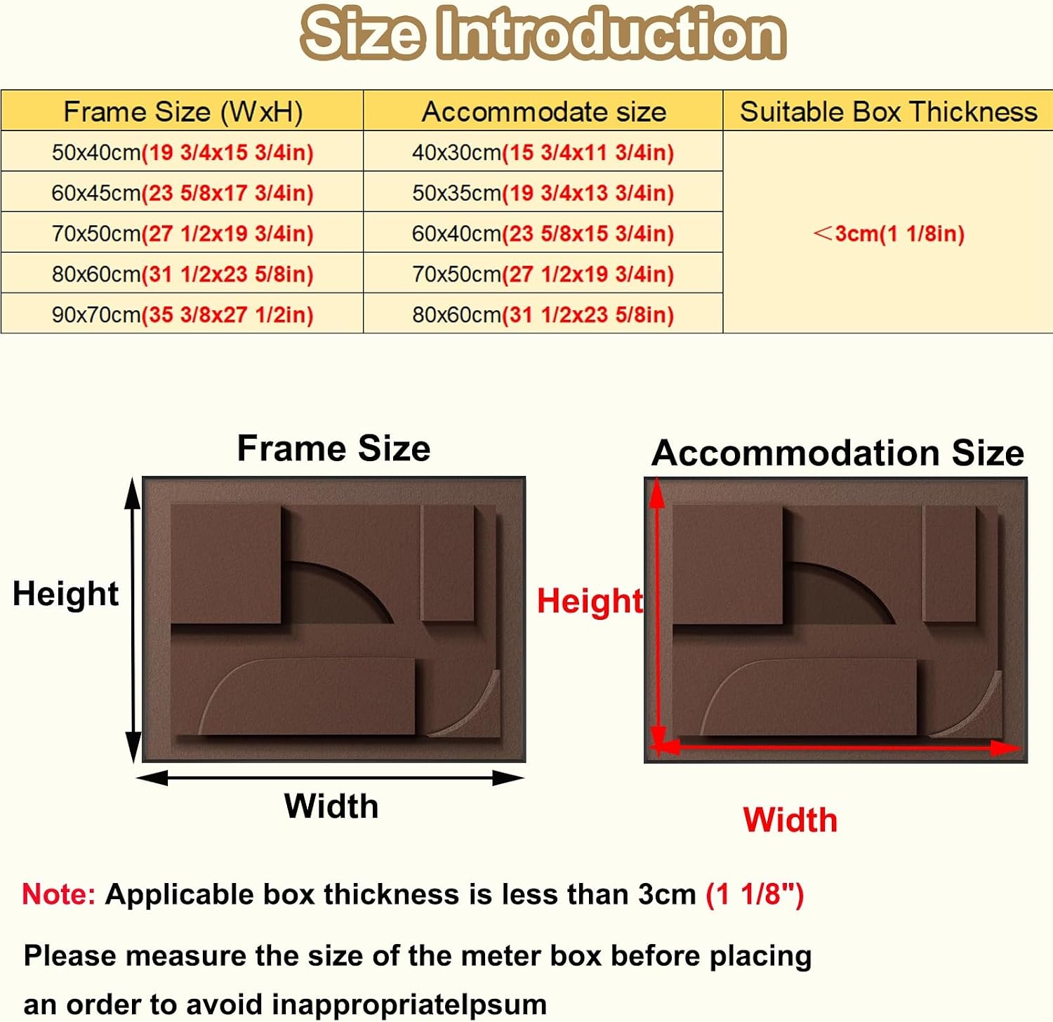 Art Tan Breaker Box Cover with Screws, Decorative Electrical Panel Cover Horizontal, Metal Frame Electricity Meter Box Cover for Laundry Room(F,70x50cm(27 1/2x19 3/4in))