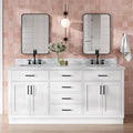 DKB Isabella 72 Inch Bathroom Vanity Double Sink — White Bathroom Vanity with Sink, 1.5' Edge Italian Carrara Marble Countertop & Backsplash, 4 Soft-Close Doors, 4 Dovetail Drawers, and 2 Tilt Drawers