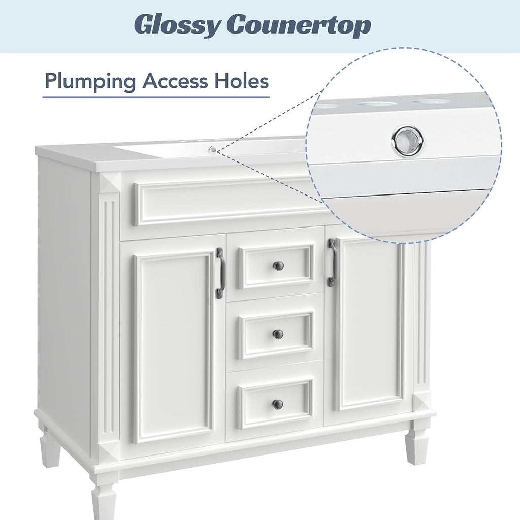 Linique 36' Bathroom Vanity with Top Sink,Bathroom Storage Cabinet with 2 Soft Closing Doors and 2 Storage Drawers,Modern Single Sink Bathroom Vanity(White)