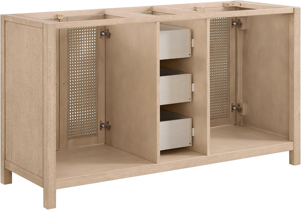 Alaterre Furniture Lucca Bathroom Vanity - Freestanding Cabinet Without Sink - 60 Inch Wood Bathroom Vanity with Soft-Close Doors and Three Drawers - for Double Sink Cabinet (Natural)