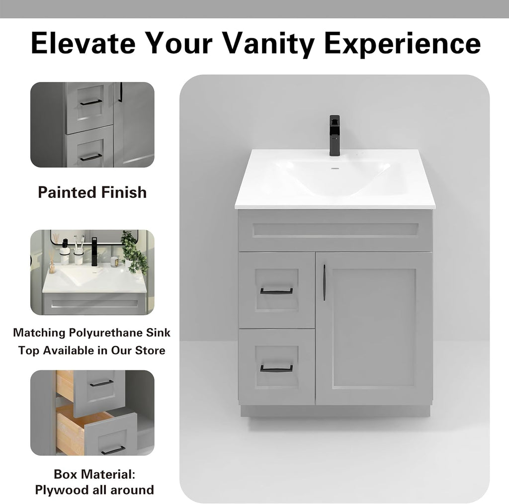 30' Shaker Bathroom Vanity Sink Base with Drawers (Ready-to-Assemble) (Light Grey Shaker Vanity Base)