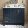 ARIEL Taylor 42-inch Bathroom Vanity with Sink,Solid Wood, 0.75-inch Italian Carrara Marble Countertop, Single Rectangular Porcelain Sink, 2 Soft Closing Doors, 5 Dovetail Drawers, Midnight Blue
