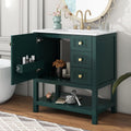 LUMISOL 30' Bathroom Vanity with Sink, Modern Bathroom Storage Vanity with 2 Drawers, Open Shelf & Storage Door, Solid Wood Bathroom Cabinet with Ceramic Sink, Green