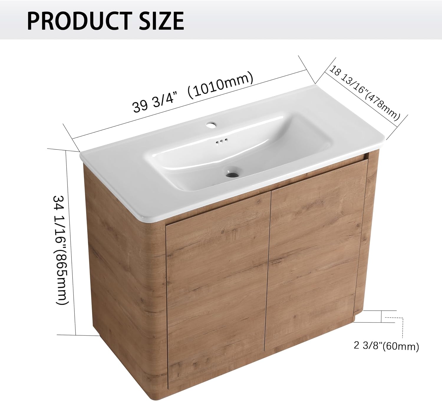 40' Bathroom Vanity with Sink, 40 Inch FreeStanding Vanity, Single Sink Floor Stand Vanity Combo, Modern Brown Bathroom Vanity Set with 2 Soft-Close Door and White Basin Sink
