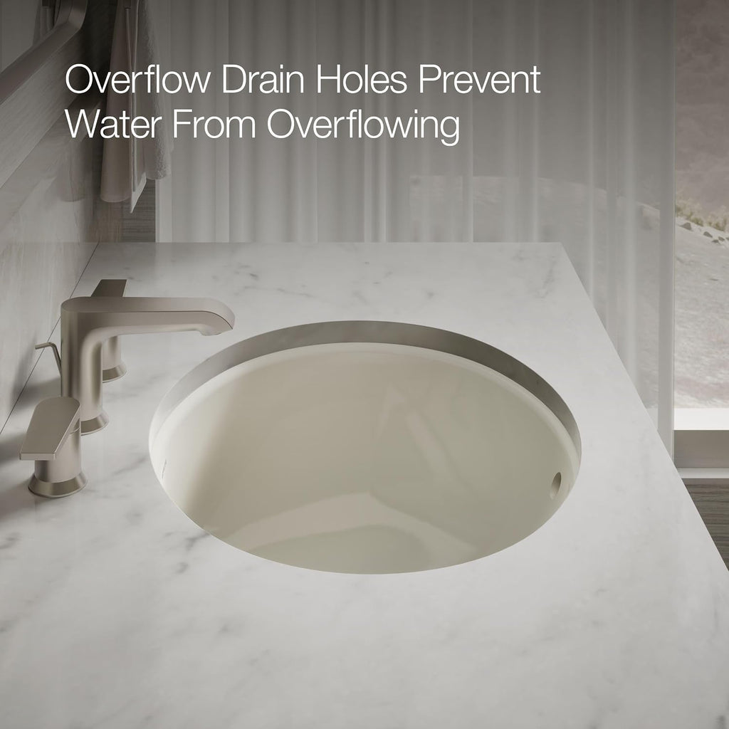 KOHLER 2210-96 Caxton Under-Mount Bathroom Sink, Include Overflow Drain, Fits 14' x17' Cutouts, Undermount Installation, Biscuit